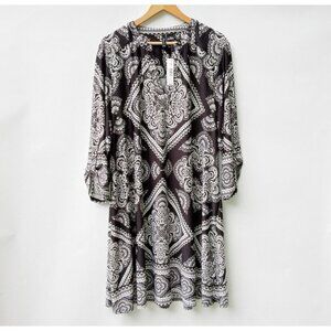New Directions Women's V Neck Black/ White Roll Tab Sleeve Dress Sz 2XL